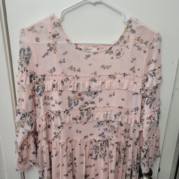 Takara From Dillards Soft Pink Floral Long Sleeve Slip Knee Length Dress Medium - Picture 6 of 7